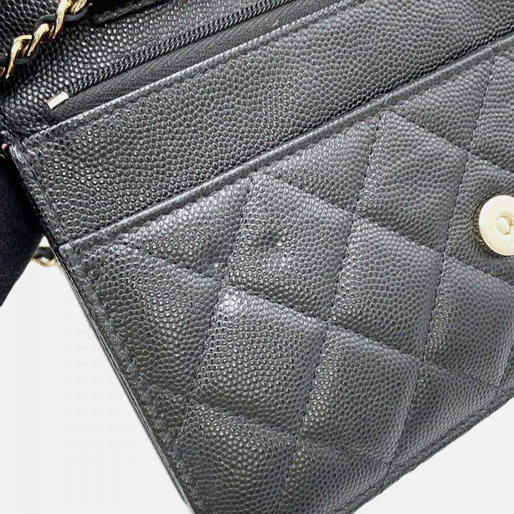 Pre Owned Chanel Classic Black Caviar Leather Wallet On Chain 