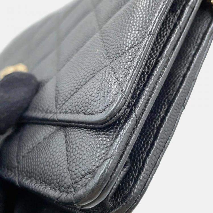 Pre Owned Chanel Classic Black Caviar Leather Wallet On Chain 