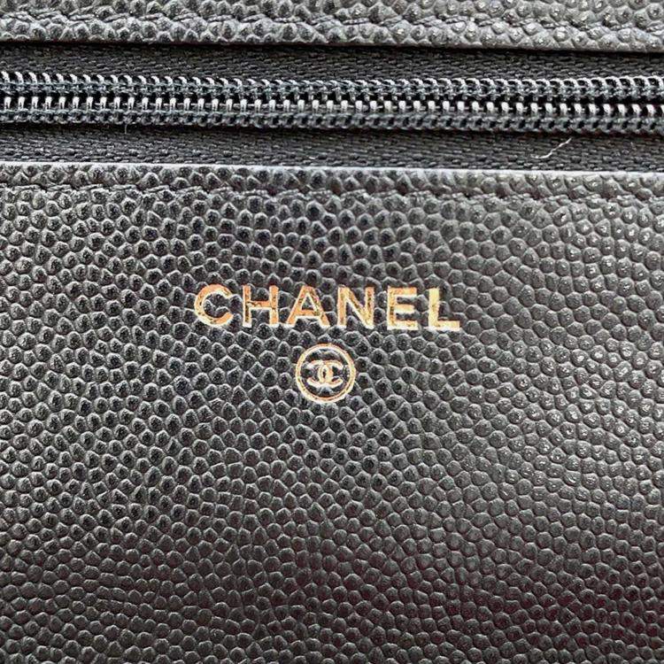 Pre Owned Chanel Classic Black Caviar Leather Wallet On Chain 