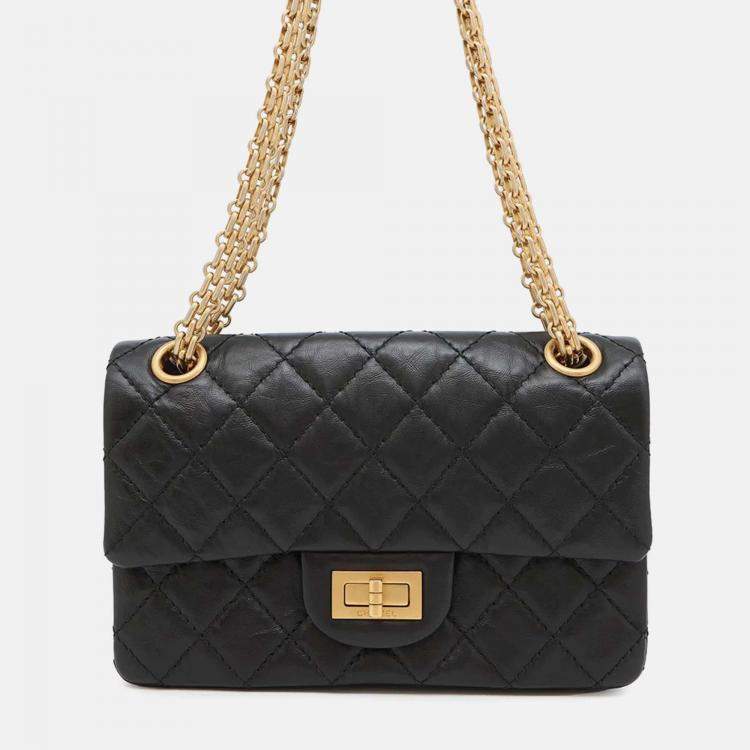 Chanel 2.55 Mini Black Aged Calf Leather Chain Shoulder Bag