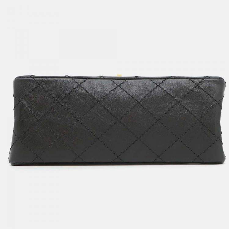 Pre Owned Chanel 2.55 Mini Black Aged Calf Leather Chain Shoulder Bag