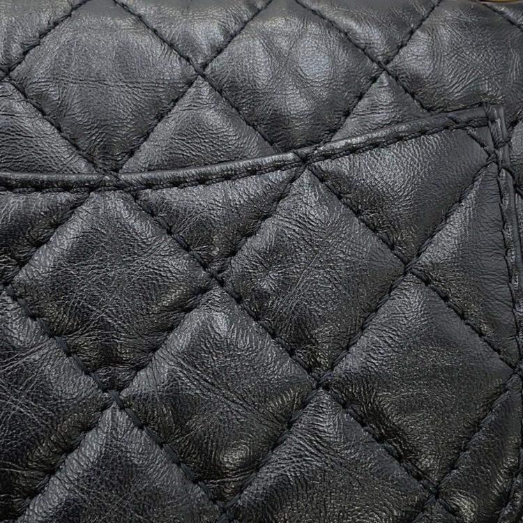 Pre Owned Chanel 2.55 Mini Black Aged Calf Leather Chain Shoulder Bag
