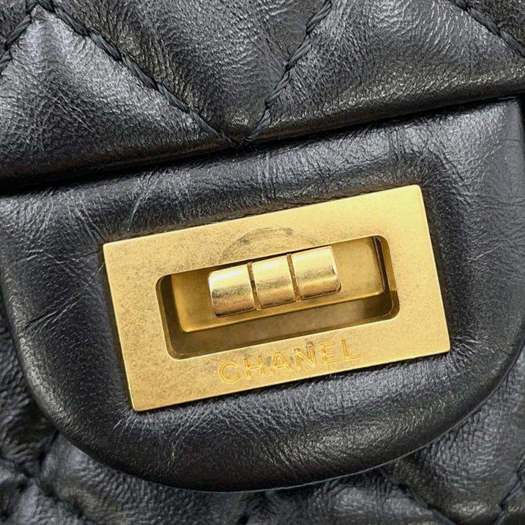Pre Owned Chanel 2.55 Mini Black Aged Calf Leather Chain Shoulder Bag