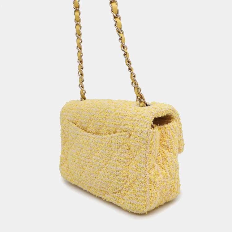 Pre Owned Chanel Turnlock CC Mini Yellow Tweed Chain Shoulder Bag