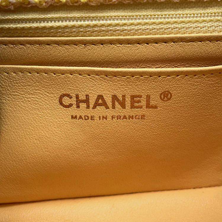 Pre Owned Chanel Turnlock CC Mini Yellow Tweed Chain Shoulder Bag