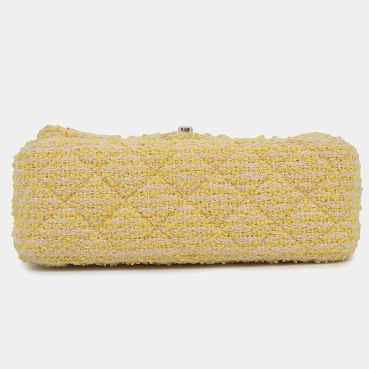 Pre Owned Chanel Turnlock CC Mini Yellow Tweed Chain Shoulder Bag