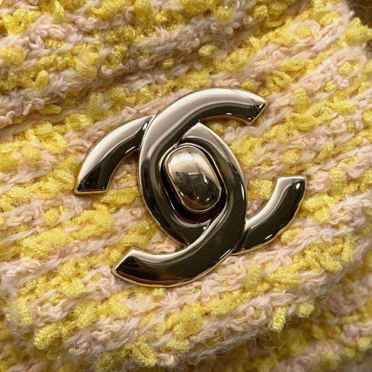 Pre Owned Chanel Turnlock CC Mini Yellow Tweed Chain Shoulder Bag