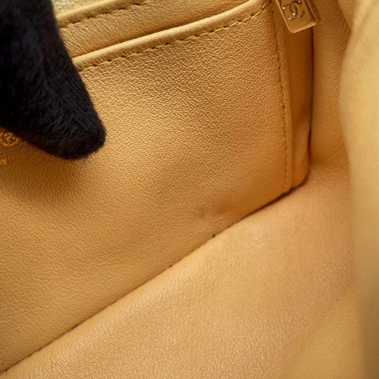 Pre Owned Chanel Turnlock CC Mini Yellow Tweed Chain Shoulder Bag