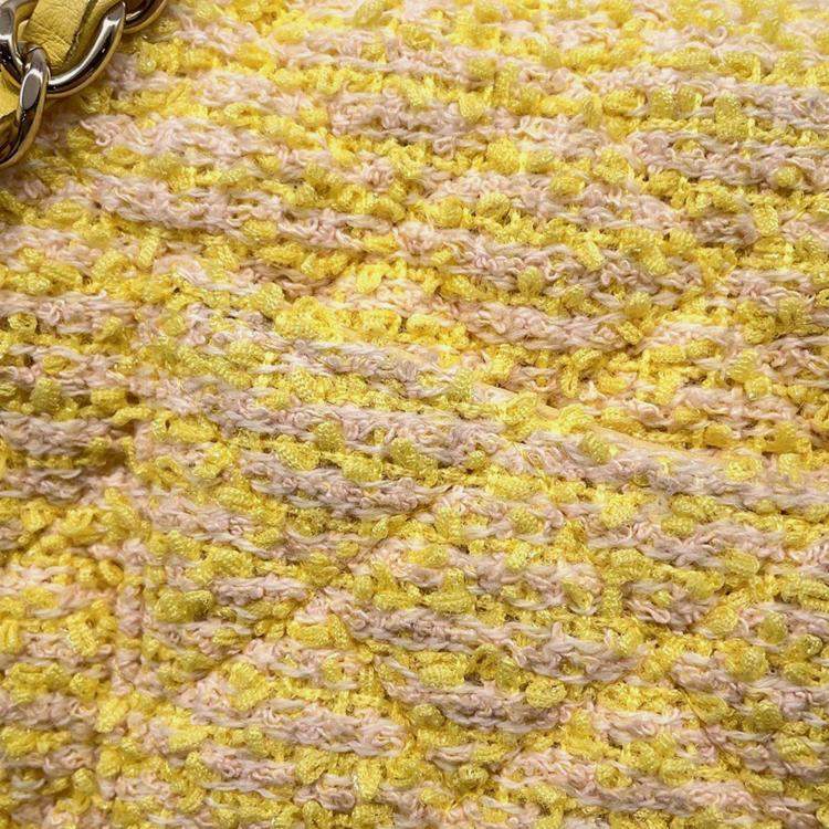 Pre Owned Chanel Turnlock CC Mini Yellow Tweed Chain Shoulder Bag