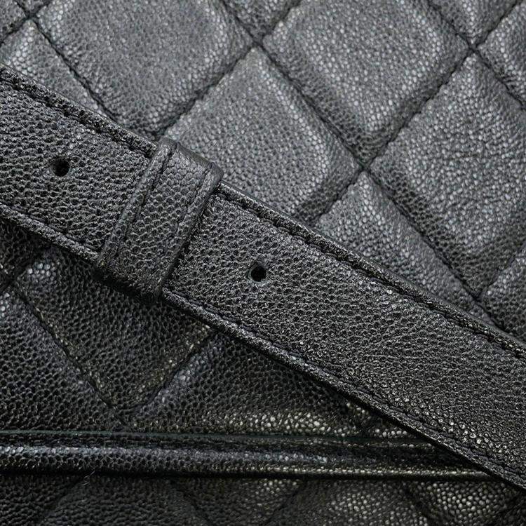 Pre Owned Chanel Matelasse Small Black Caviar Leather Messenger Bag