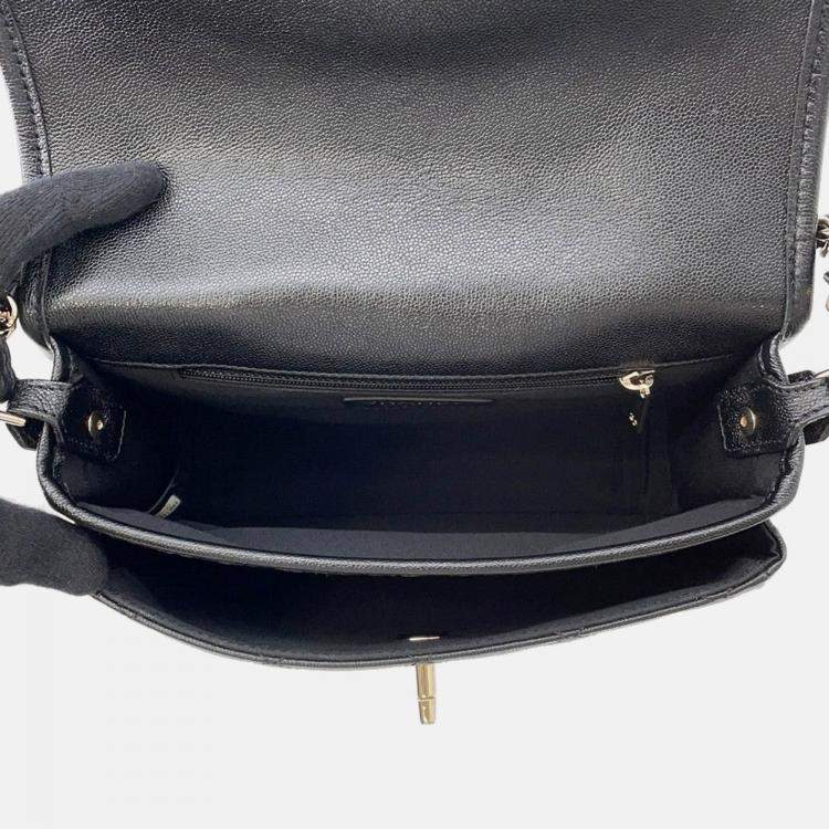 Pre Owned Chanel Matelasse Small Black Caviar Leather Messenger Bag