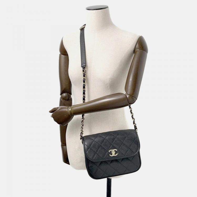 Pre Owned Chanel Matelasse Small Black Caviar Leather Messenger Bag