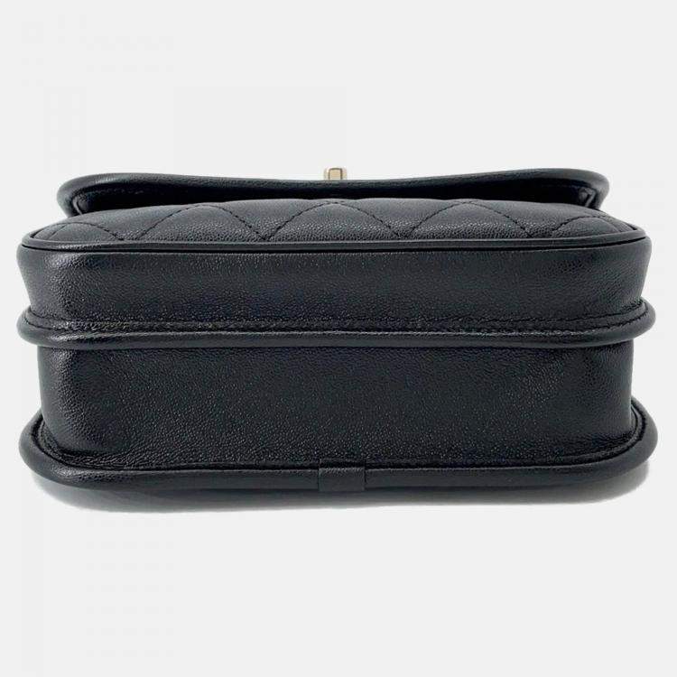 Pre Owned Chanel Matelasse Small Black Caviar Leather Messenger Bag