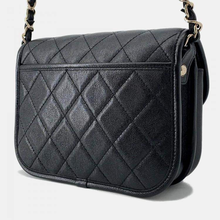 Pre Owned Chanel Matelasse Small Black Caviar Leather Messenger Bag