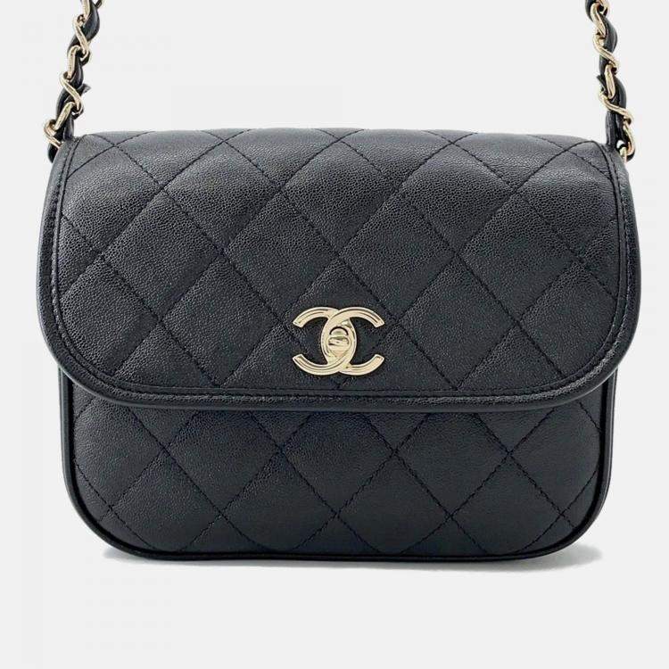 Pre Owned Chanel Matelasse Small Black Caviar Leather Messenger Bag