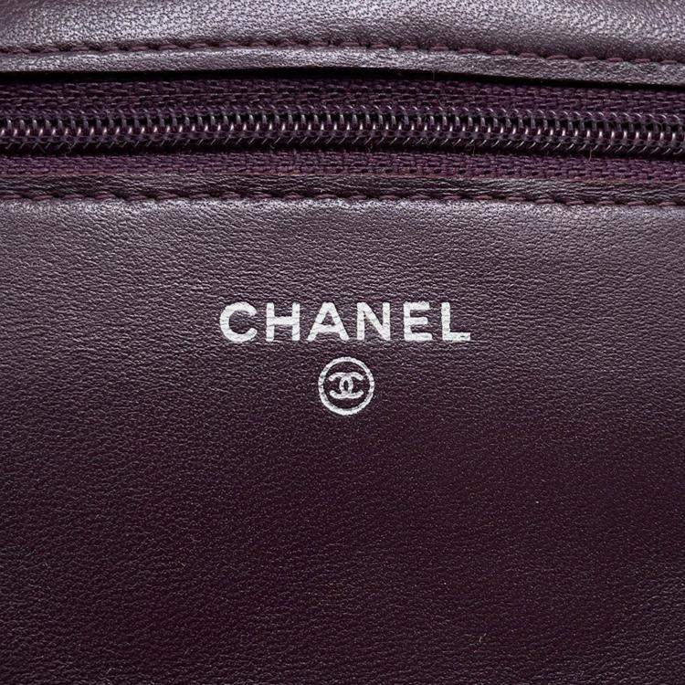 Pre Owned Chanel Matelasse Purple Lambskin Wallet On Chain 