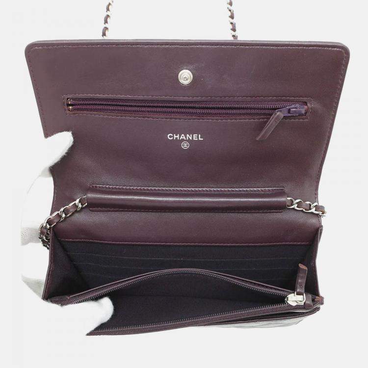 Pre Owned Chanel Matelasse Purple Lambskin Wallet On Chain 