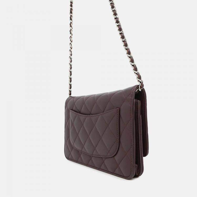 Pre Owned Chanel Matelasse Purple Lambskin Wallet On Chain 