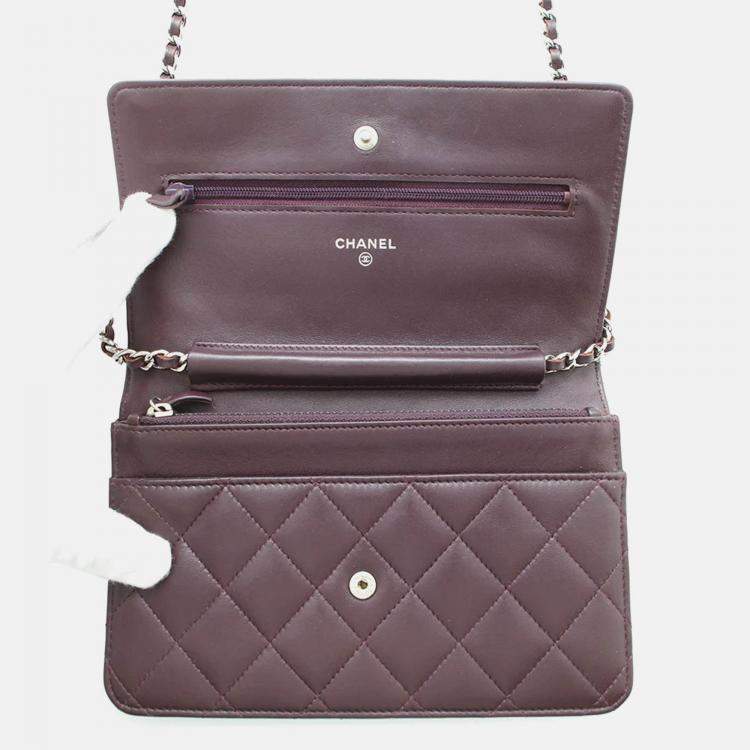 Pre Owned Chanel Matelasse Purple Lambskin Wallet On Chain 