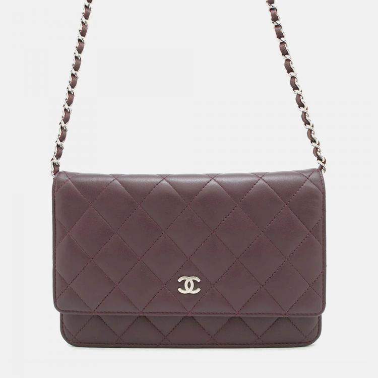 Pre Owned Chanel Matelasse Purple Lambskin Wallet On Chain 