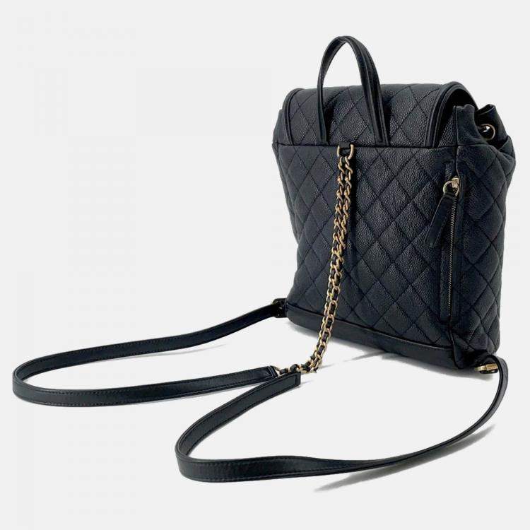 Pre Owned Chanel CC Filigree Black Caviar Leather Backpack