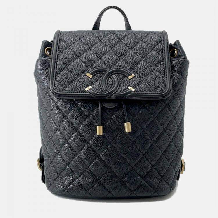 Pre Owned Chanel CC Filigree Black Caviar Leather Backpack