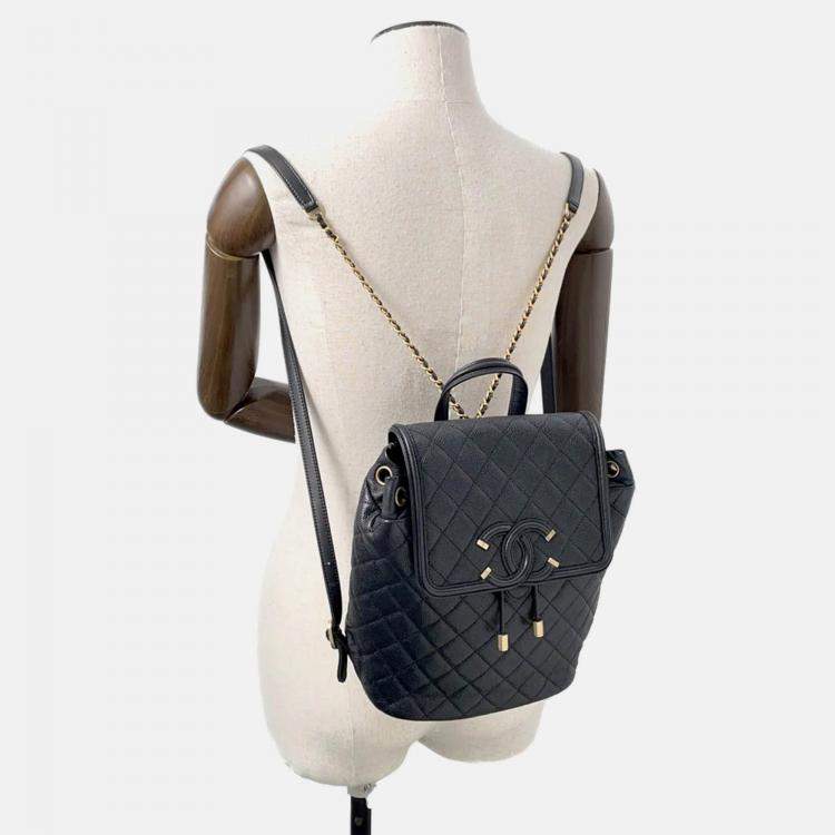 Pre Owned Chanel CC Filigree Black Caviar Leather Backpack