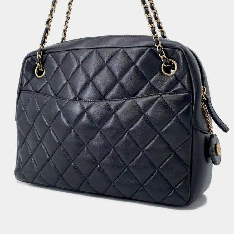 Pre Owned Chanel Matelasse Camera Case Black Lambskin Chain Shoulder Bag