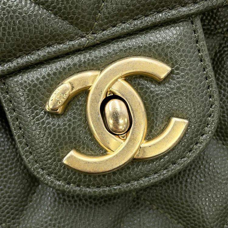 Pre Owned Chanel Matelasse Khaki Caviar Leather Chain Shoulder Bag