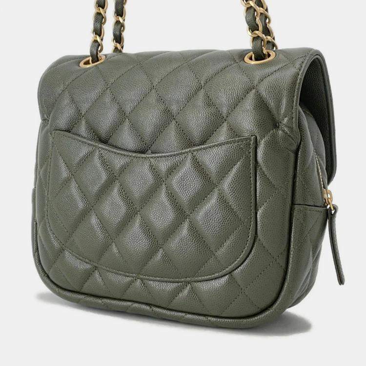 Pre Owned Chanel Matelasse Khaki Caviar Leather Chain Shoulder Bag