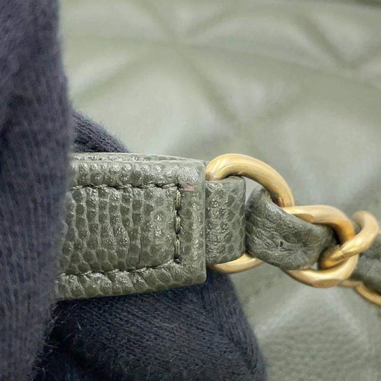 Pre Owned Chanel Matelasse Khaki Caviar Leather Chain Shoulder Bag