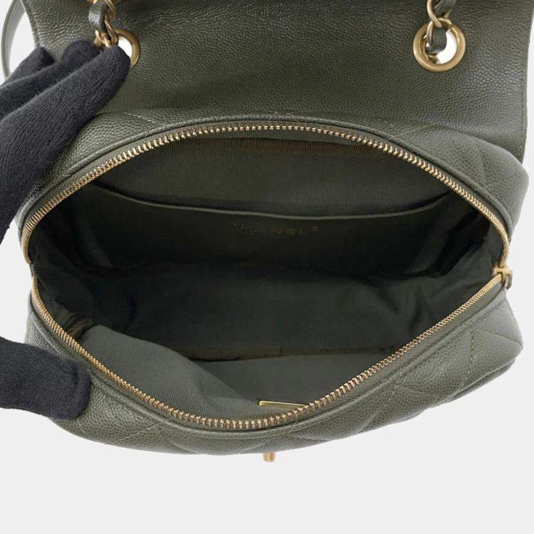Pre Owned Chanel Matelasse Khaki Caviar Leather Chain Shoulder Bag