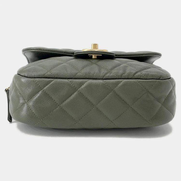 Pre Owned Chanel Matelasse Khaki Caviar Leather Chain Shoulder Bag
