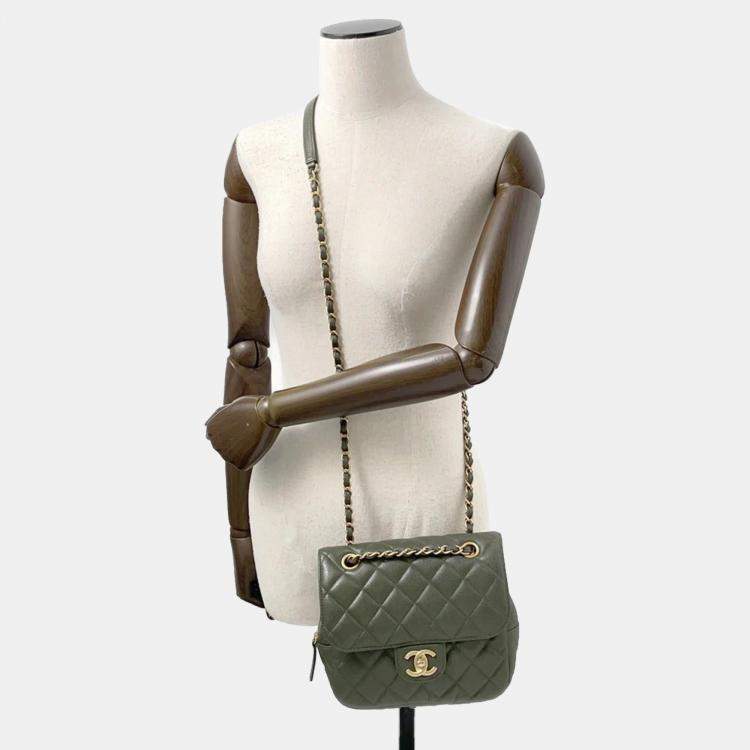 Pre Owned Chanel Matelasse Khaki Caviar Leather Chain Shoulder Bag