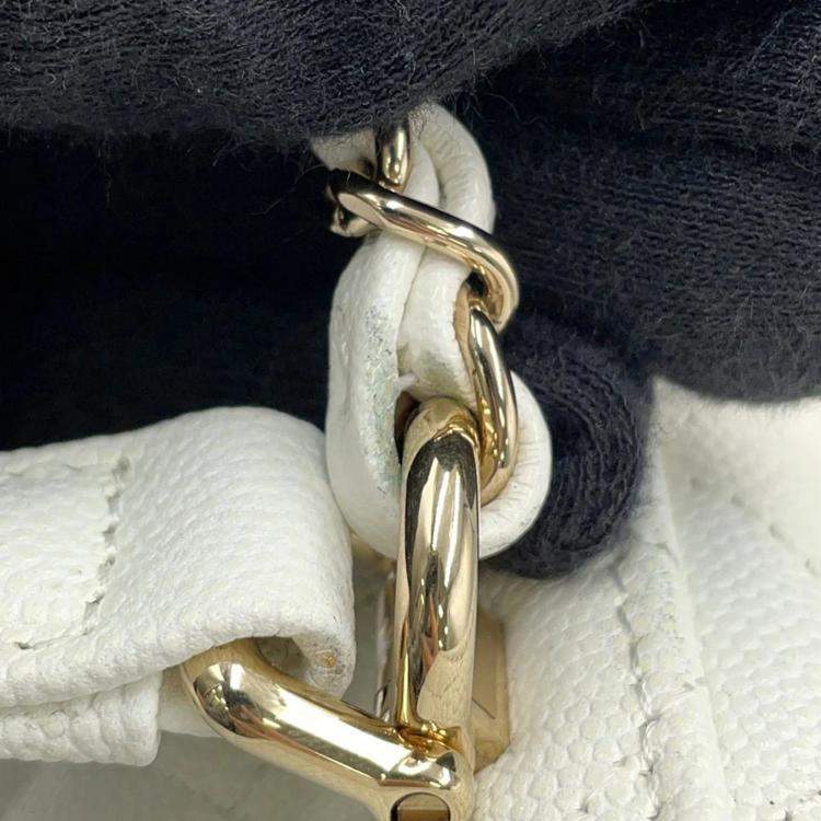 Pre Owned Chanel Matelasse Top Handle Small White Caviar Leather Chain Vanity Bag
