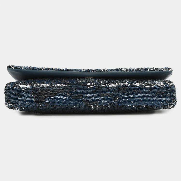 Pre Owned Chanel Coco Cuba Navy Silver Sequins Leather Chain Shoulder Bag