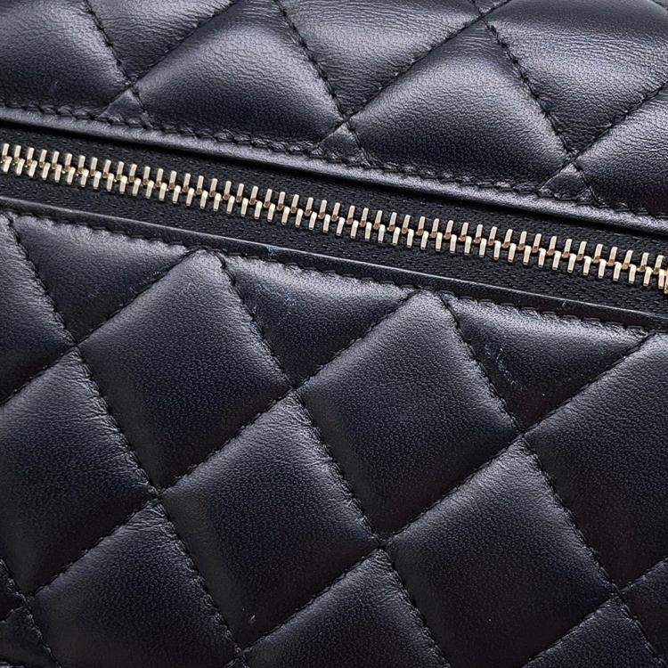 Pre Owned Chanel Matelasse Pearl Chain Mini Black Lambskin Chain Wallet