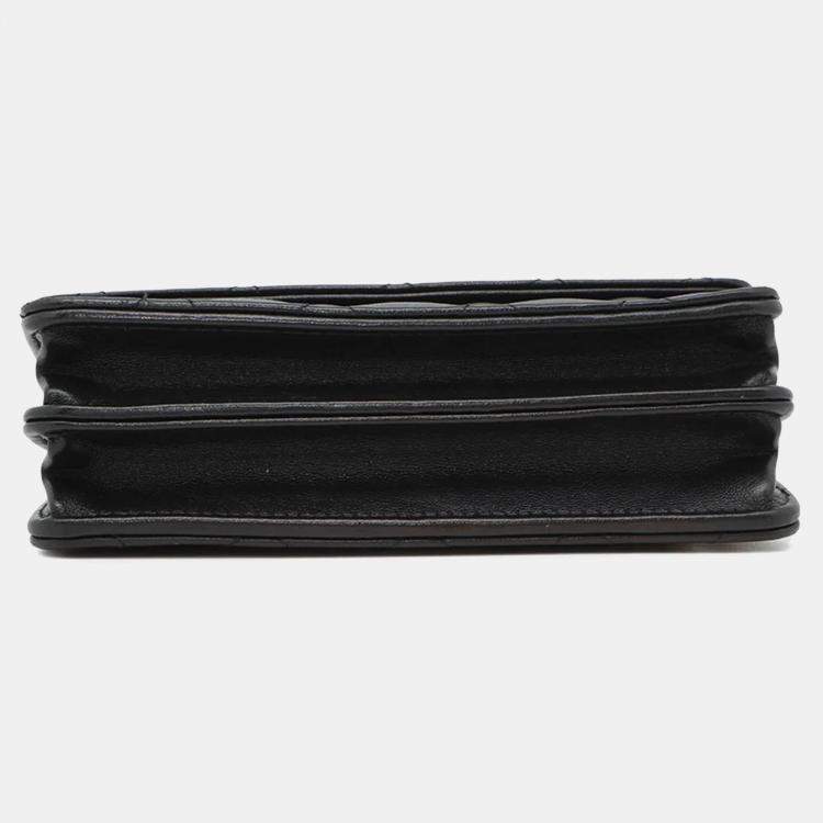 Pre Owned Chanel Matelasse Pearl Chain Mini Black Lambskin Chain Wallet