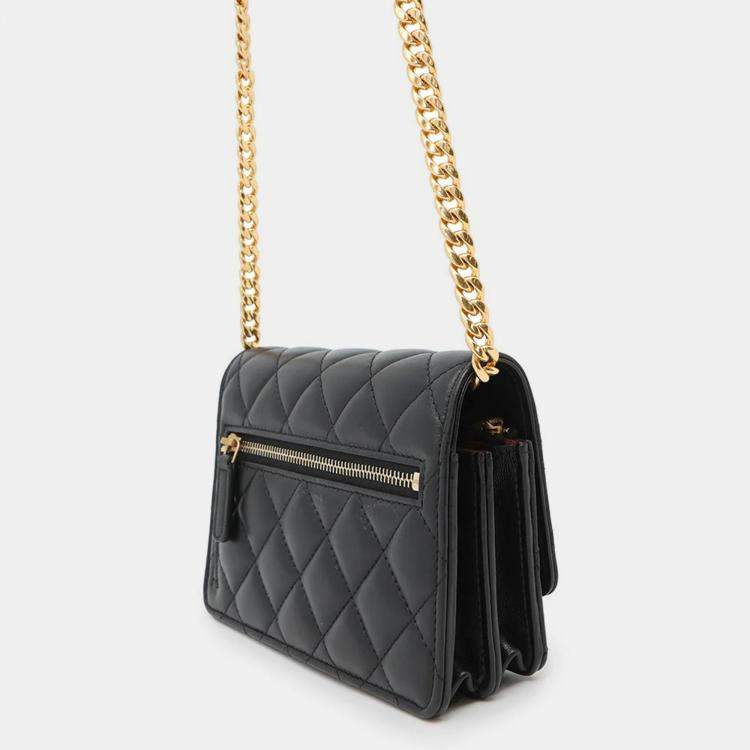 Pre Owned Chanel Matelasse Pearl Chain Mini Black Lambskin Chain Wallet