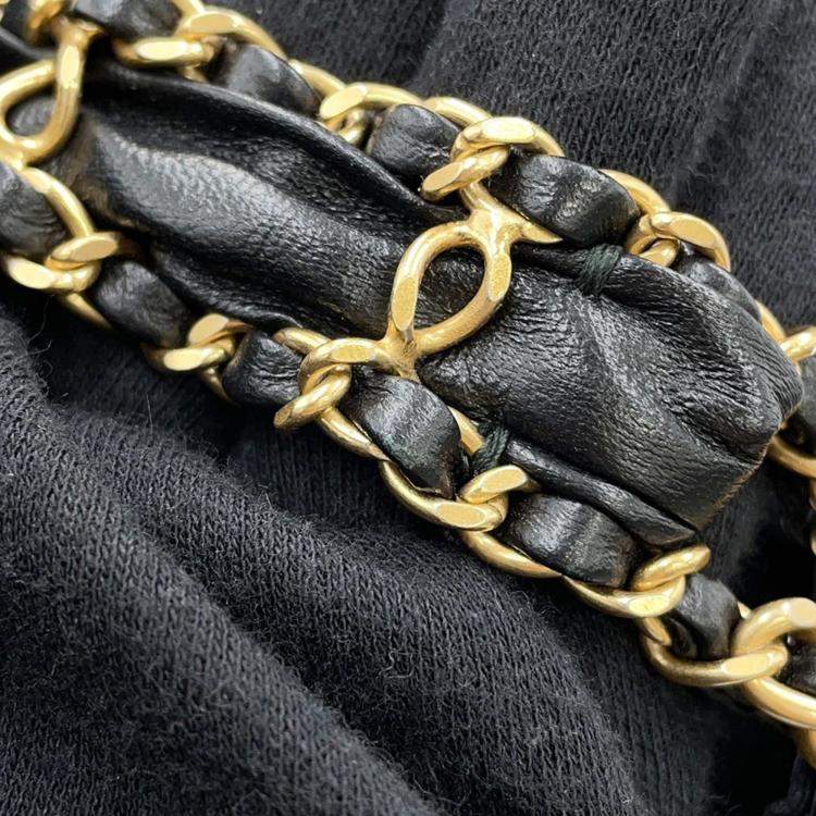 Pre Owned Chanel Crumpled Calfskin Braided Black Chain Handbag