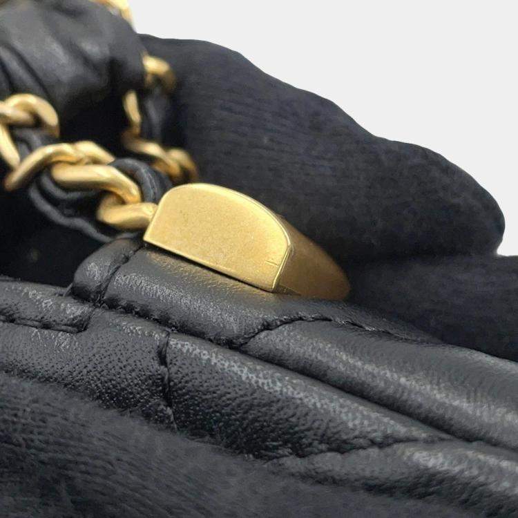 Pre Owned Chanel Crumpled Calfskin Braided Black Chain Handbag