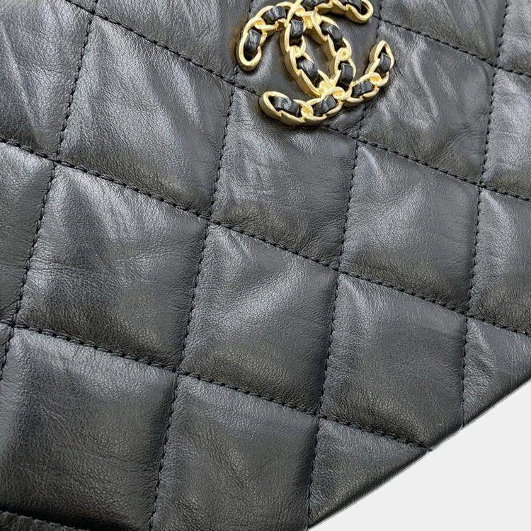 Pre Owned Chanel Crumpled Calfskin Braided Black Chain Handbag