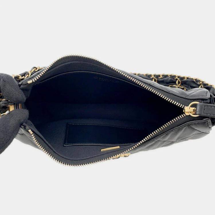 Pre Owned Chanel Crumpled Calfskin Braided Black Chain Handbag