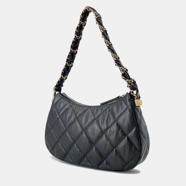 Pre Owned Chanel Crumpled Calfskin Braided Black Chain Handbag