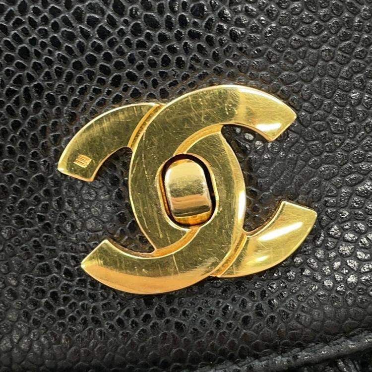Pre Owned Chanel Triple Coco Black Caviar Leather Chain Backpack