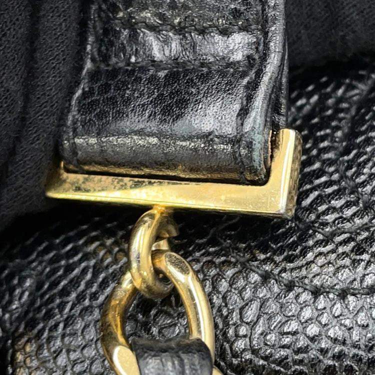 Pre Owned Chanel Triple Coco Black Caviar Leather Chain Backpack