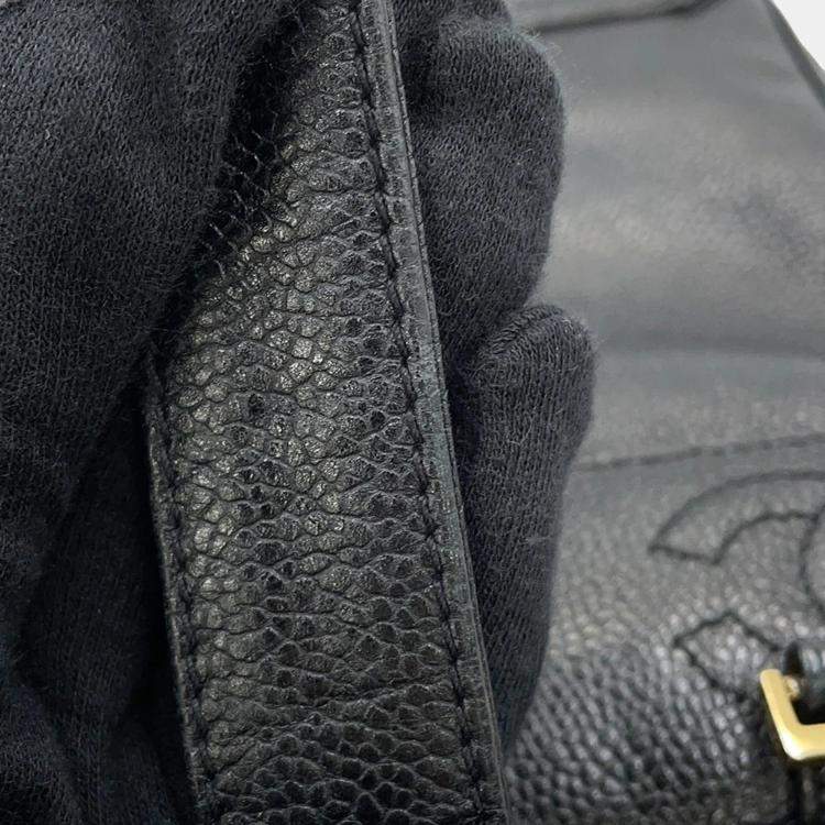 Pre Owned Chanel Triple Coco Black Caviar Leather Chain Backpack