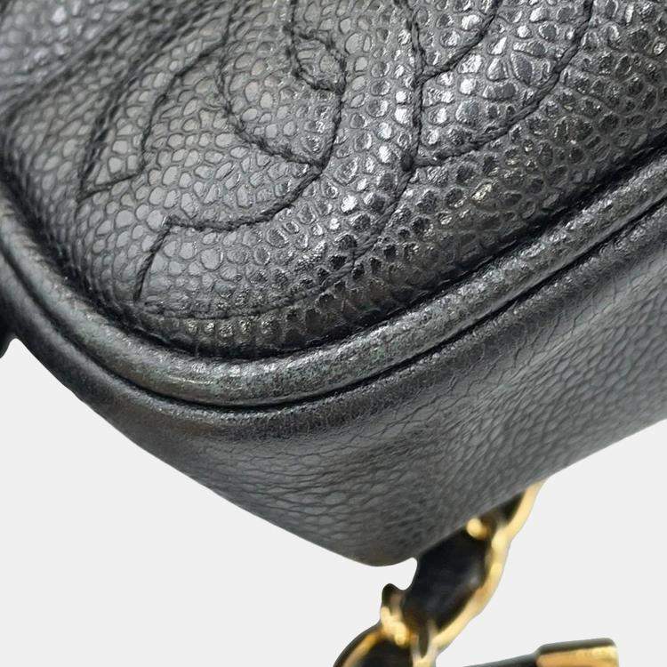 Pre Owned Chanel Triple Coco Black Caviar Leather Chain Backpack