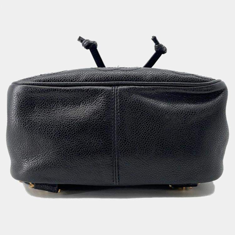 Pre Owned Chanel Triple Coco Black Caviar Leather Chain Backpack