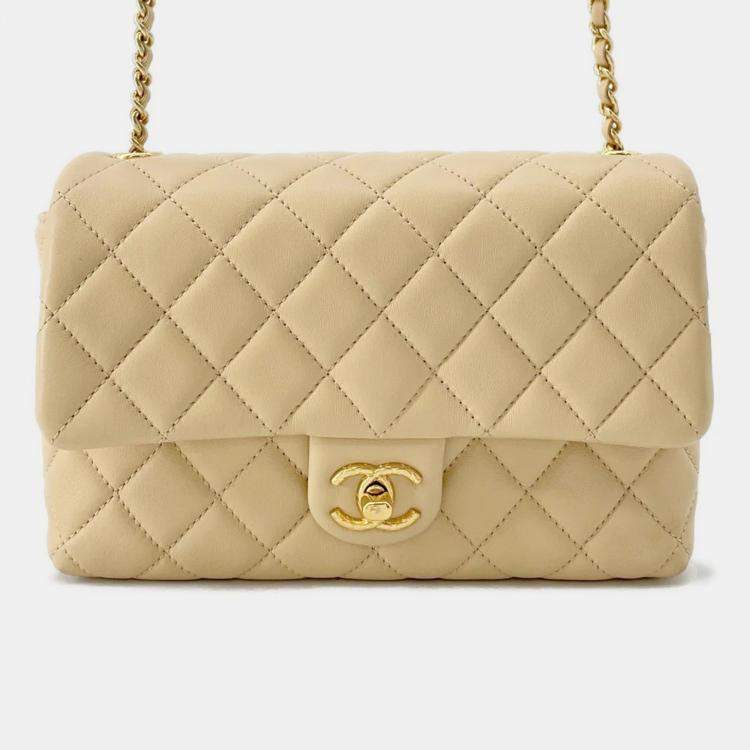 Pre Owned Chanel Turnlock CC Lambskin Chain Shoulder Bag